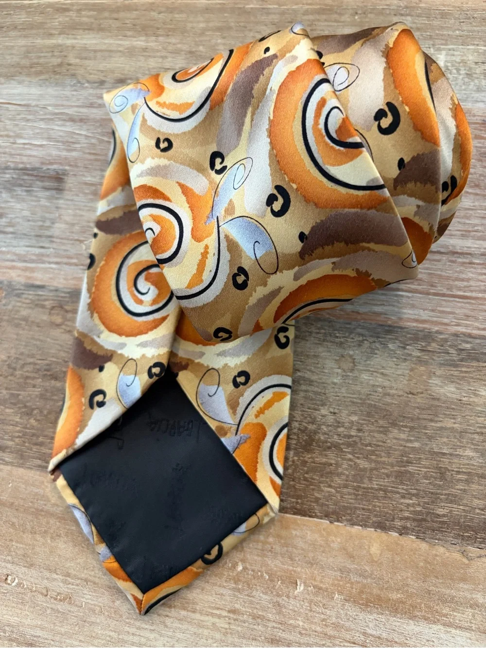 J. Garcia Tie Vid-Game Collection Fifty Two Silk Orange Gold‎ Tan Swirl Retro